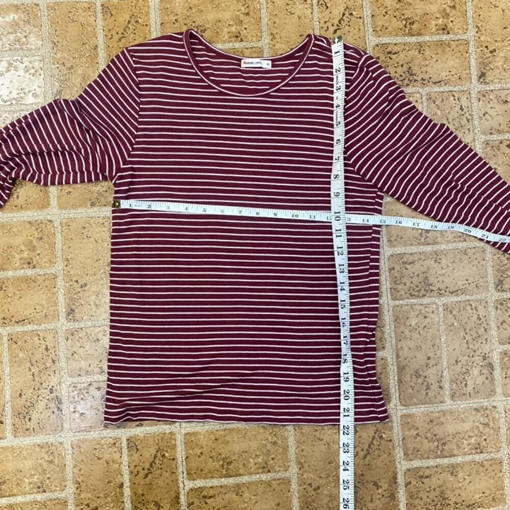 Marine Layer Maroon and White Striped Ribbed Stretch Long Sleeve Top - Picture 8 of 8